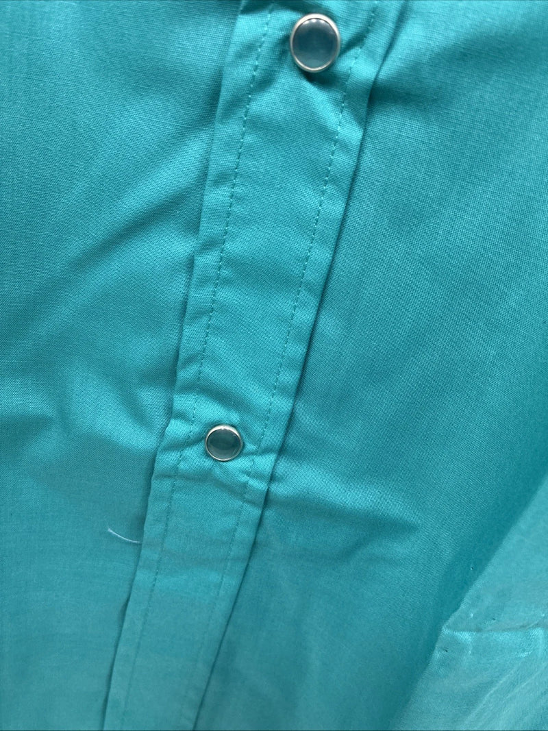 New Men’s ELY Cattleman Teal Short Sleeve Pearl Snap Shirt 17 XL X-107
