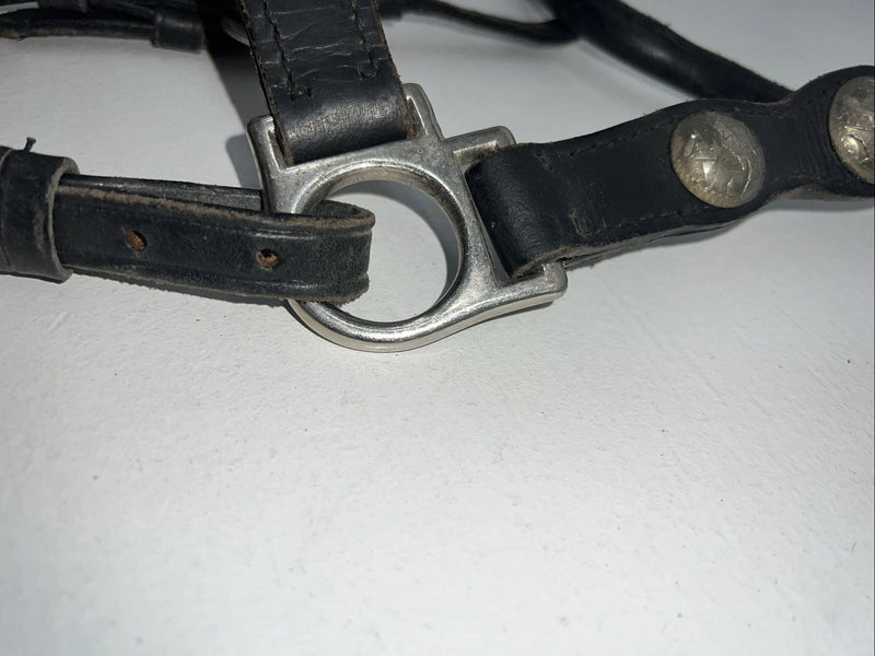 New Black Leather Full Horse Show Halter Gold accents 3C-15