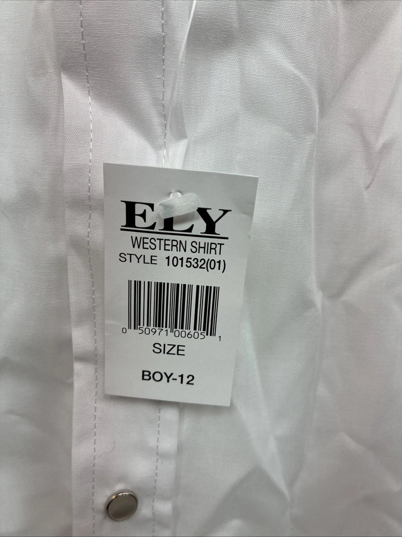 New Boys ELY Cattleman White Long Sleeve Pearl Snap Size 12 DD-110 