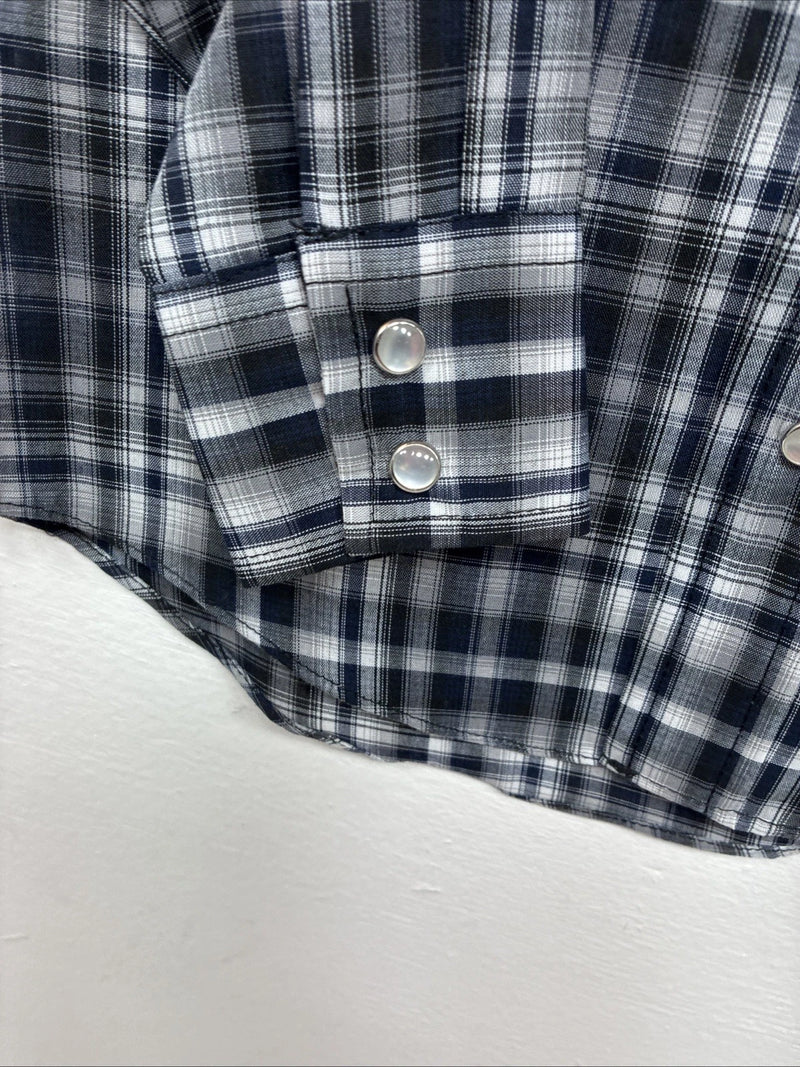 New Kids ELY Cattleman Black Plaid Long Sleeve Pearl Snap Size 5 DD-149