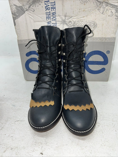 New Women’s Navy Lace Up Acme Cowboy Boots. C 4016 7 M. 18-112
