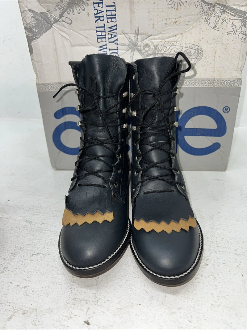 New Women’s Navy Lace Up Acme Cowboy Boots. C 4016 7 M. 18-112