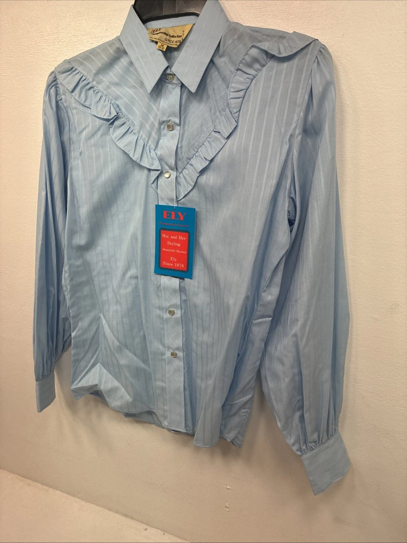 New Women’s ELY Champion Blue Long Sleeve Pearl Snap Medium KK-39