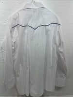 New Men’s ELY Cattleman White Blue Embroidered Long Sleeve Pearl Snap XL H-88