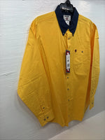 New Men’s Wrangler PBR Yellow Jean Design Long Sleeve Button Up XL O-46