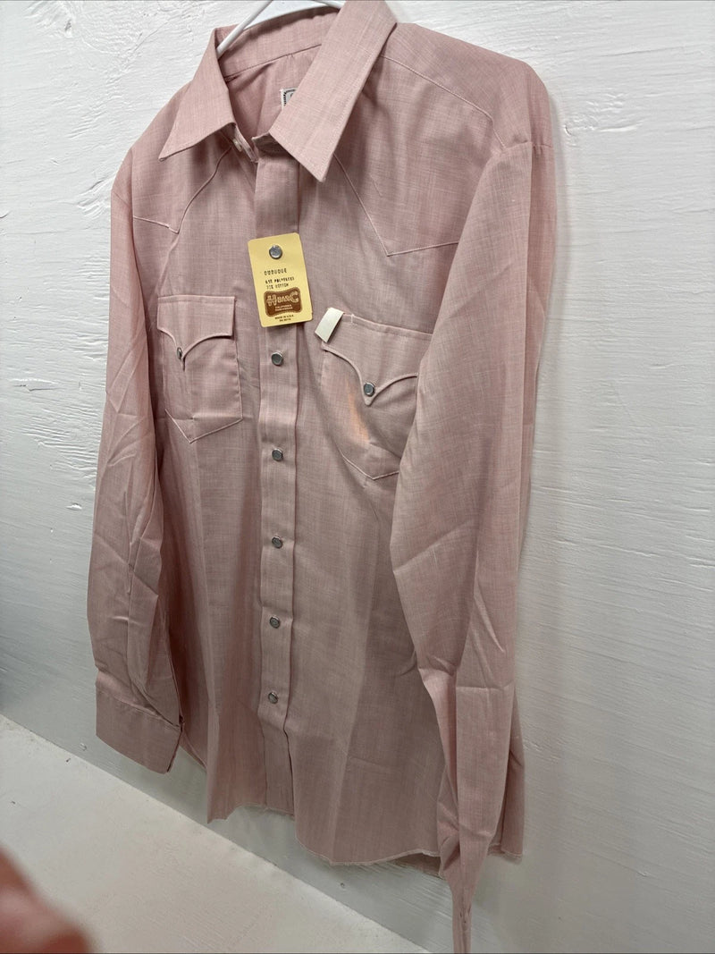 New Men’s H Bar C Pink Long Sleeve Pearl Snap 16 X 36 Large X-71