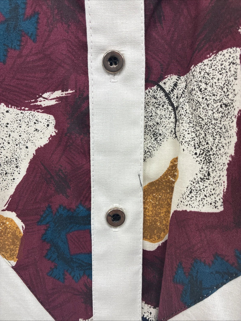 New Youth’s Cowboy Threads White Purple Design Long Sleeve Button Up Large V-74 