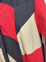 New Women’s Deborah Haman Red Black Tan Long Sleeve Button Up Medium YY-97