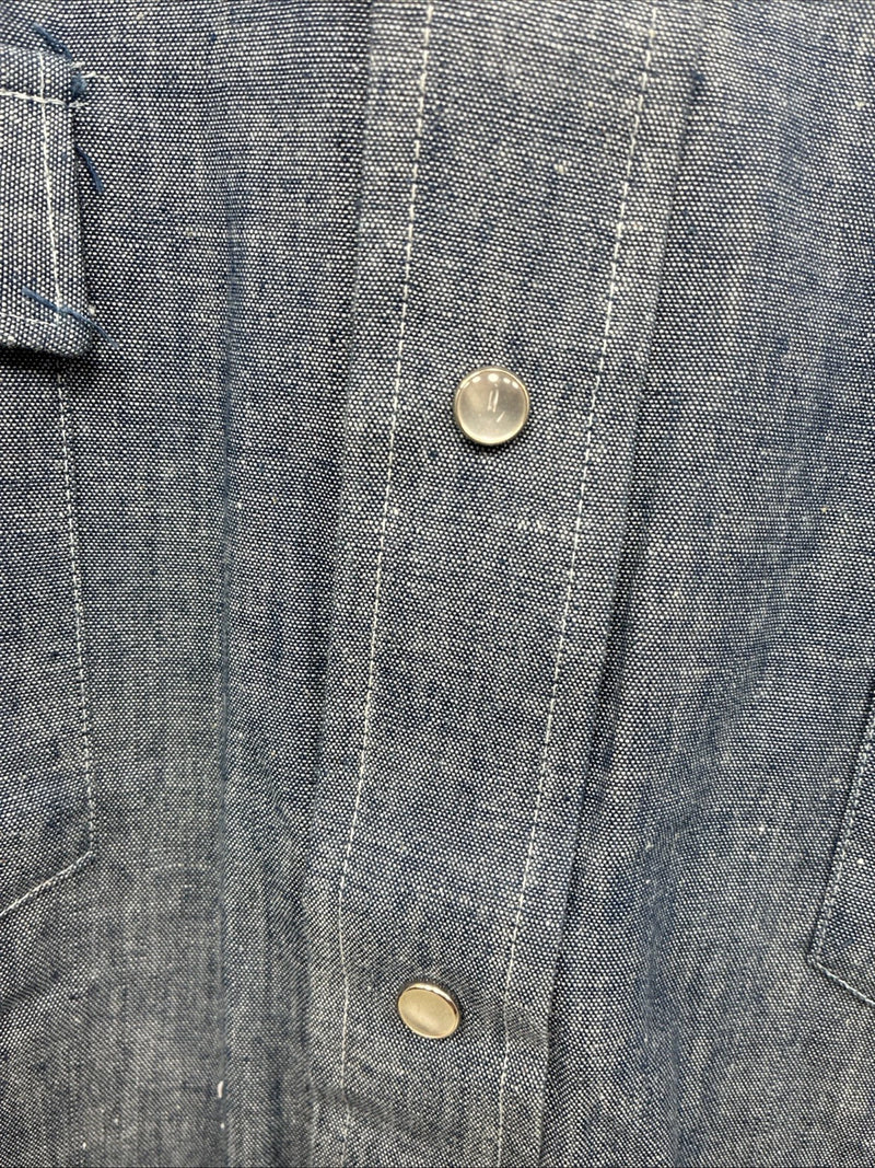 New Men’s Champion Western Jean Design Blue Long Sleeve Pearl Snap Medium M-29