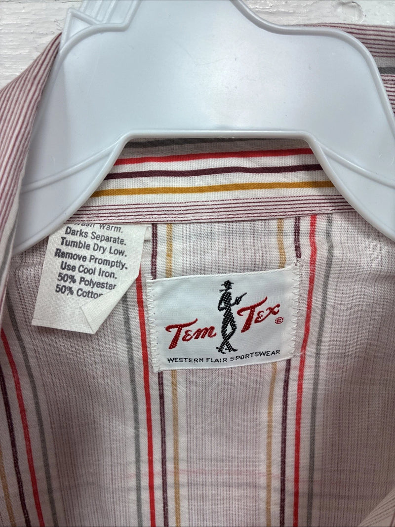 New Men’s Tem Tex Pink Multicolor Stripe Long Sleeve Pearl Snap 15.5 Medium O-26