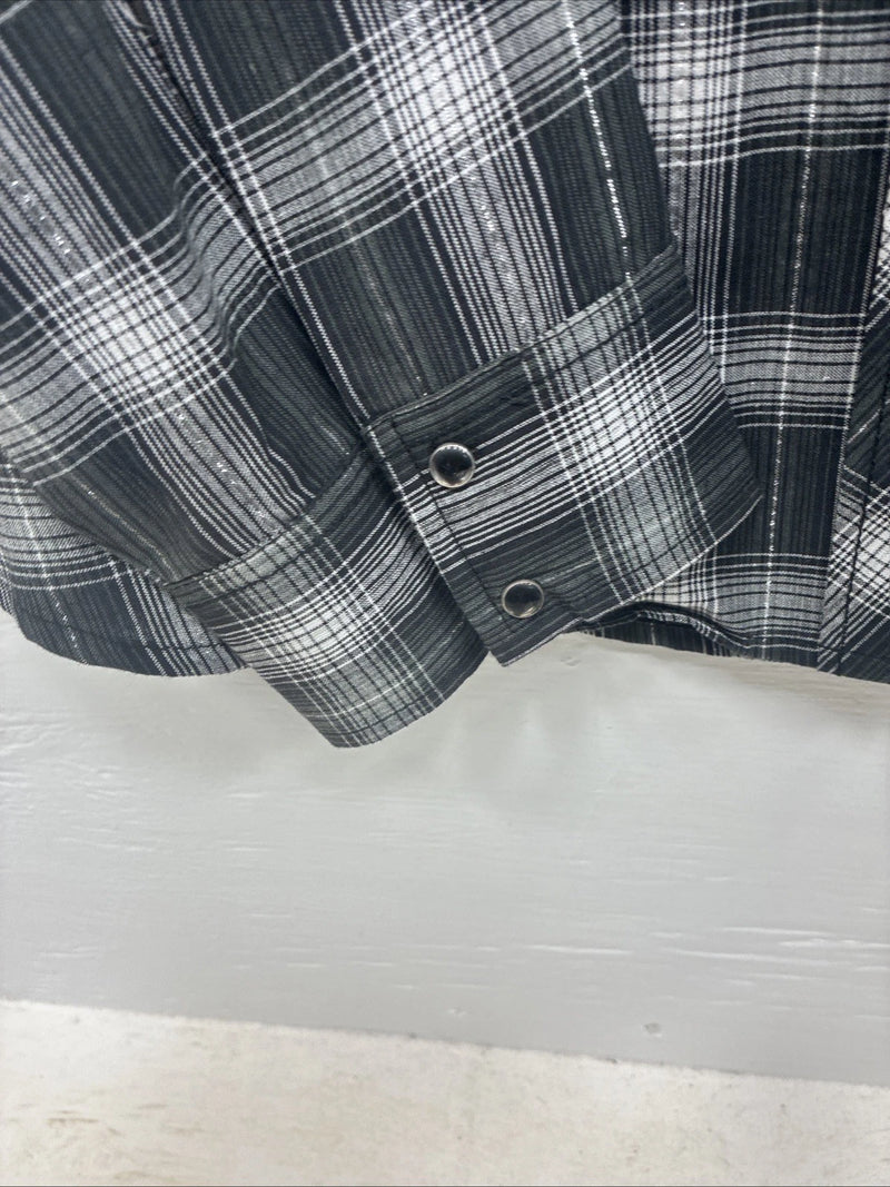 New Girls Cumberland Black plaid Long Sleeve Pearl Snap Size 2XL CC-121