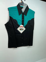 New Women’s Black Blue Cumberland Outfitters Sleeveless Button Up Shirt M 3B-43