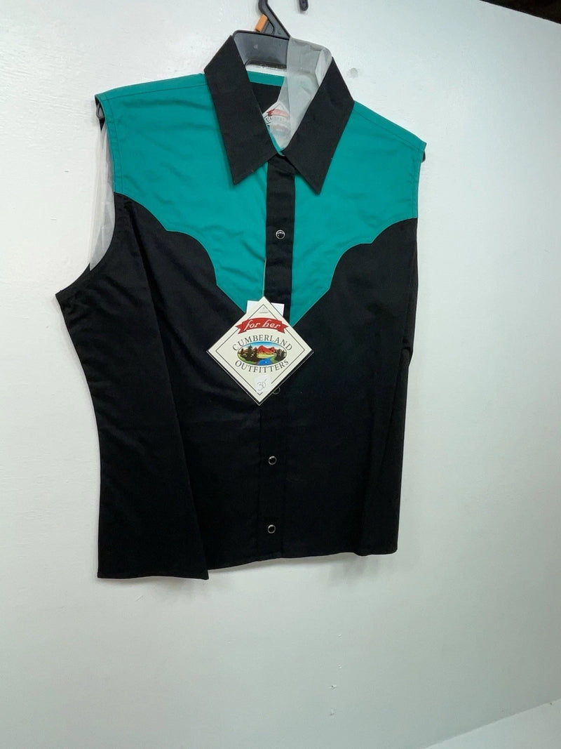 New Women’s Black Blue Cumberland Outfitters Sleeveless Button Up Shirt M 3B-43