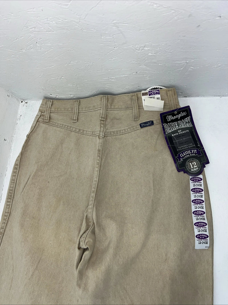 New Women’s Tan Bareback Wrangler Classic Fit Denim Jeans. 13/14x32 H-19