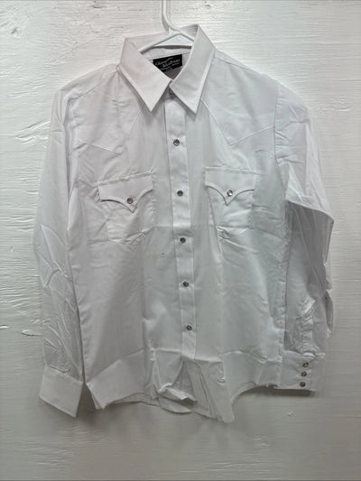 New Boys Champion Western White Long Sleeve Pearl Snap Size 16 AA-54