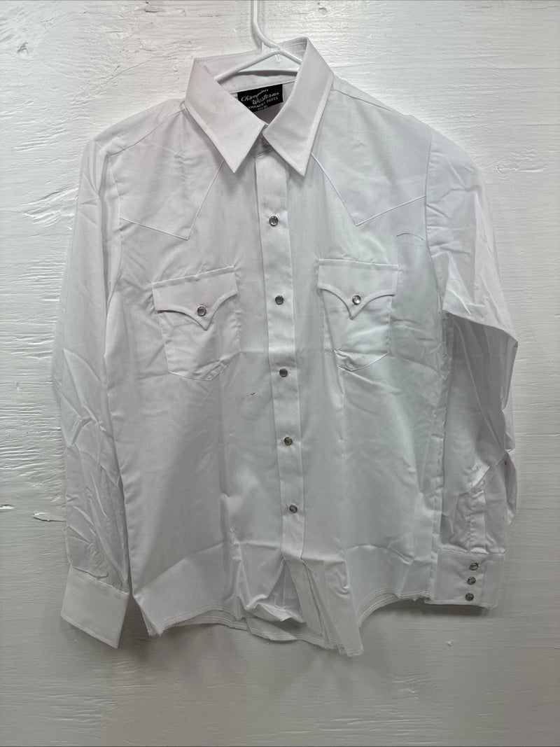 New Boys Champion Western White Long Sleeve Pearl Snap Size 16 AA-54