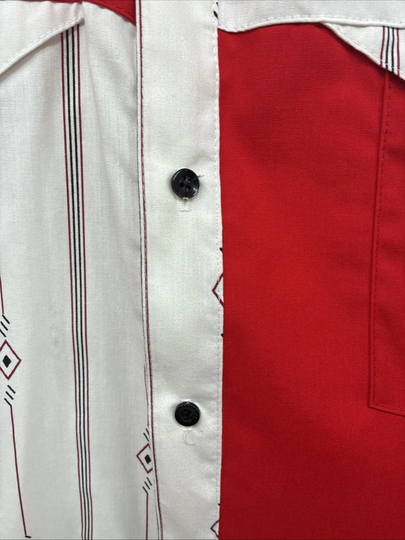 New Men’s Cowboy Threads Red Designed Short Sleeve Button Up Large CC-42