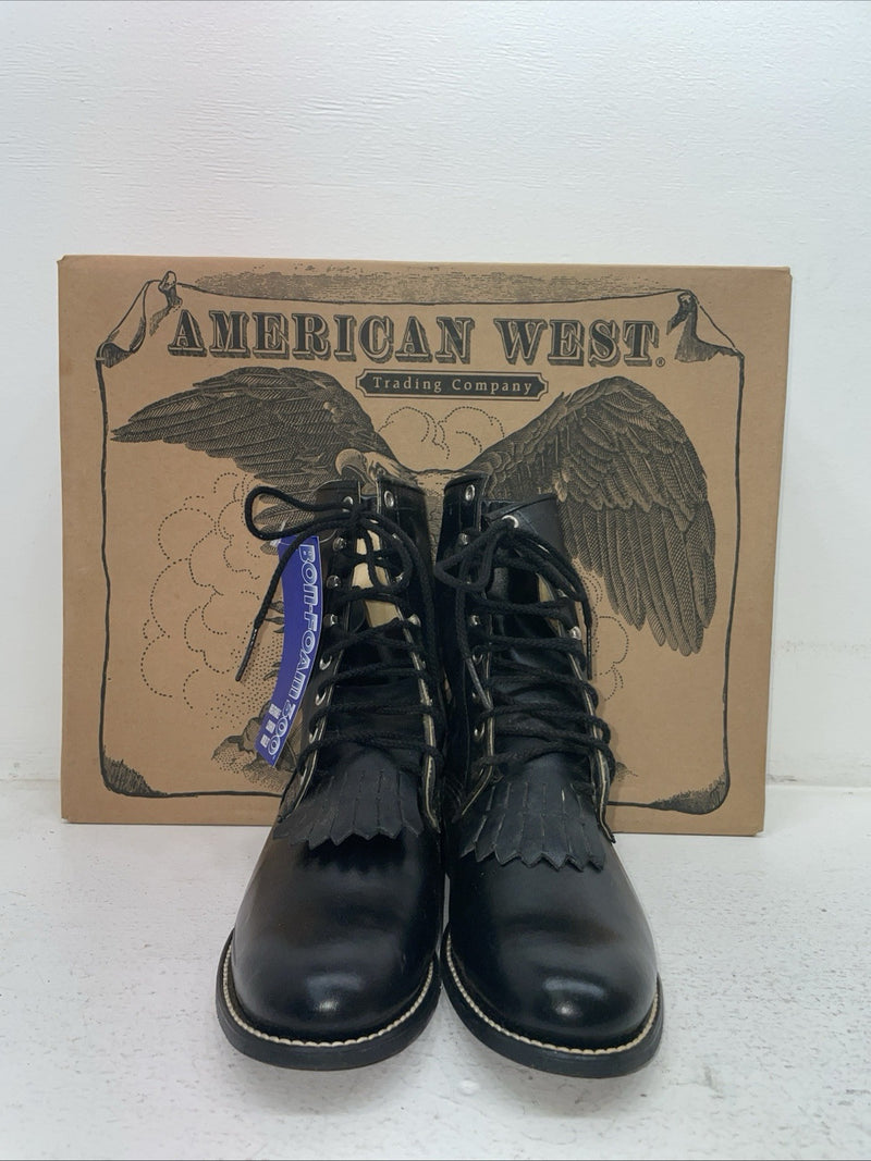 New Men’s Black Lace Up American West Cowboy Boots. 5991 9 D. 4-33