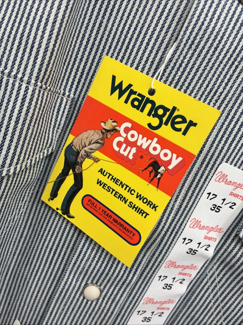 New Men’s Wrangler Blue White Stripe Long Sleeve Pearl Snap 17.5 XL T-36