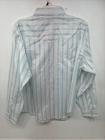 New Women’s White Horse White Blue Stripe Long Sleeve Pearl Snap XL GG-71