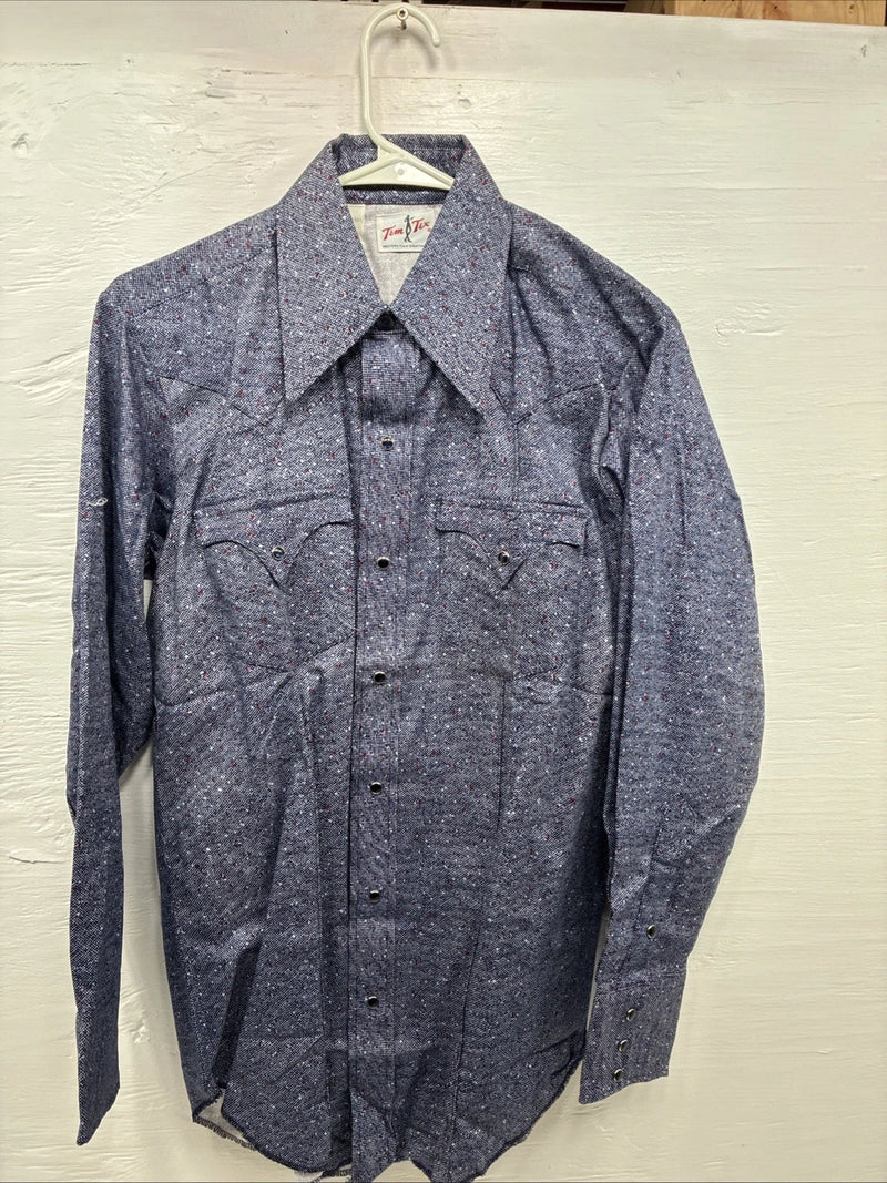 New Men’s Tem Tex Blue Jean Long Sleeve Pearl Snap 15 Medium AA-74