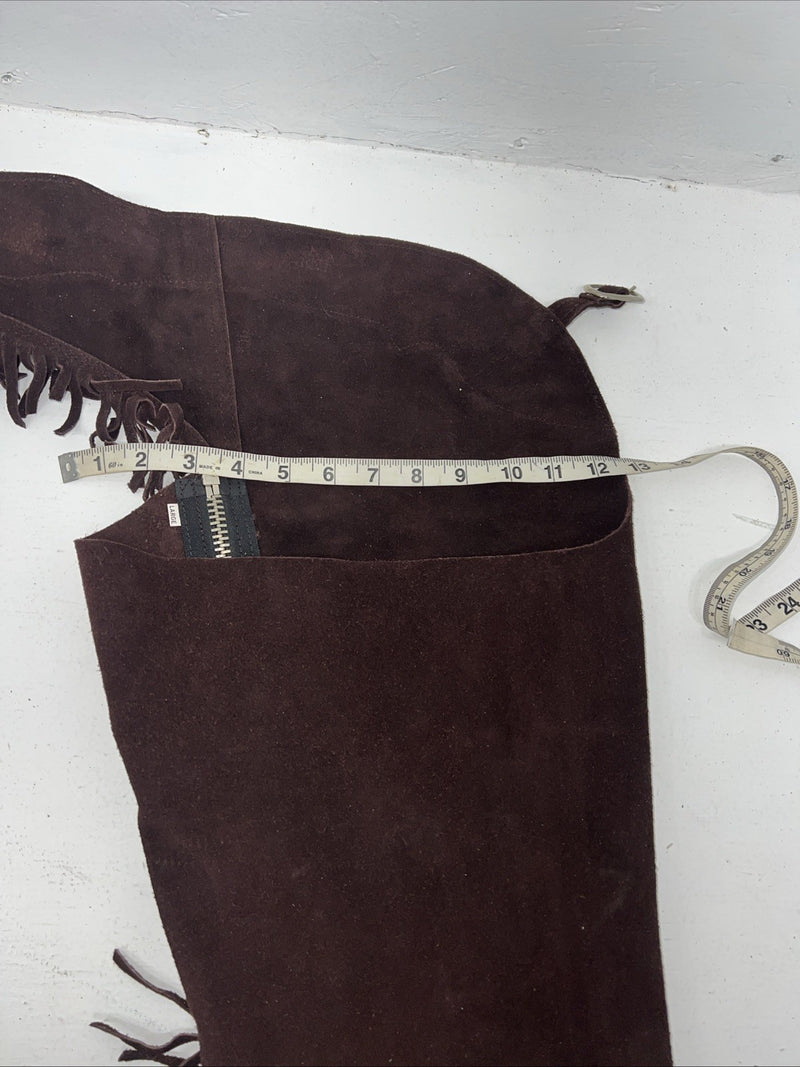 NOS Brown Show Chaps With Fringe Large Adjustable Waist 45” I-62