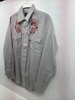 New Men’s Champion Westerns Gray Embroidered Long Sleeve Pearl Snap Large Q-101