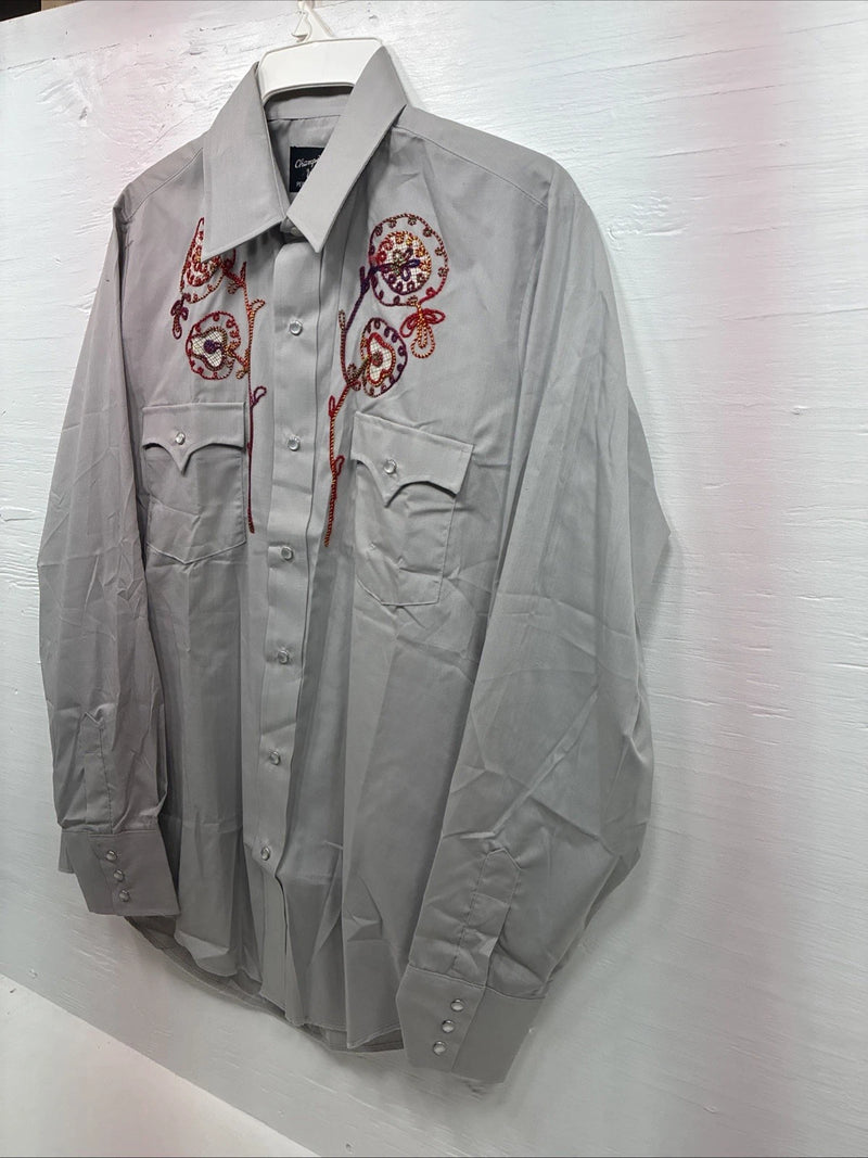 New Men’s Champion Westerns Gray Embroidered Long Sleeve Pearl Snap Large Q-101