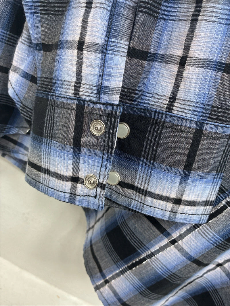New Women’s Cumberland Blue Black Plaid Long Sleeve Pearl Snap 2XL GG-36