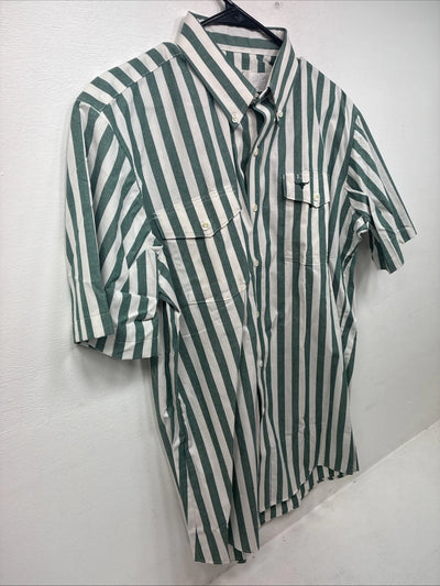 New Women’s Longhorn Green Stripe Short Sleeve Button Up Size 16.5 GG-3
