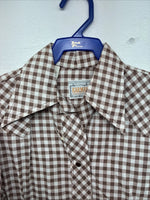 New Women’s Karman Brown Checkered Long Sleeve Pearl Snap Size 30 LL-54