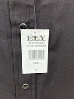 New Men’s ELY Cattleman Simple Black Short Sleeve Pearl Snap 18 2XL K-68