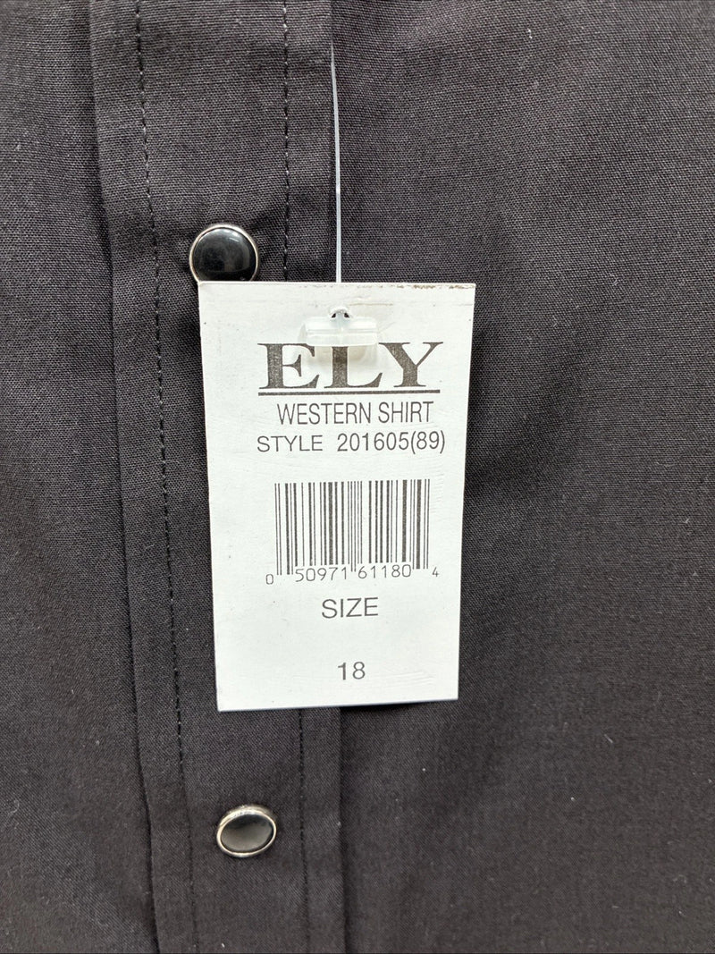New Men’s ELY Cattleman Simple Black Short Sleeve Pearl Snap 18 2XL K-68