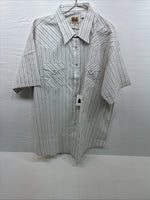 New Men’s ELY Cattleman White Stripped Short Sleeve Pearl Snap 18.5 2XL E-49