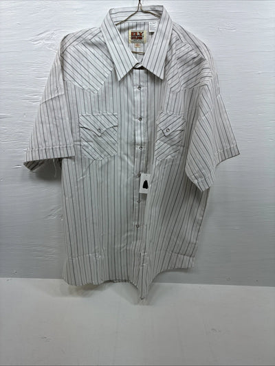 New Men’s ELY Cattleman White Stripped Short Sleeve Pearl Snap 18.5 2XL E-49