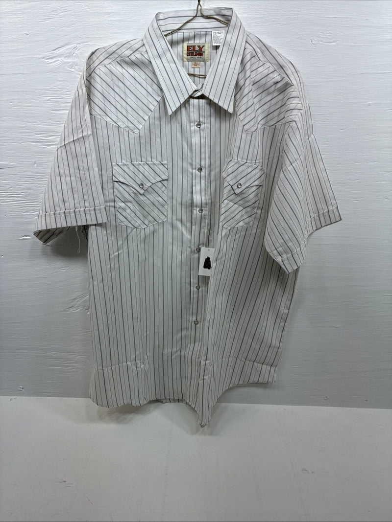 New Men’s ELY Cattleman White Stripped Short Sleeve Pearl Snap 18.5 2XL E-49