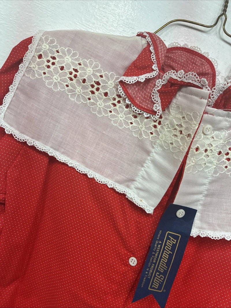 New Women’s Panhandle Slim Red White Design Long Sleeve Button Up Size 28 3B-3 