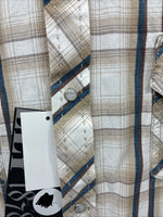New Men’s ELY 1878 Brown Blue Plaid Long Sleeve Pearl Snap XL V-28