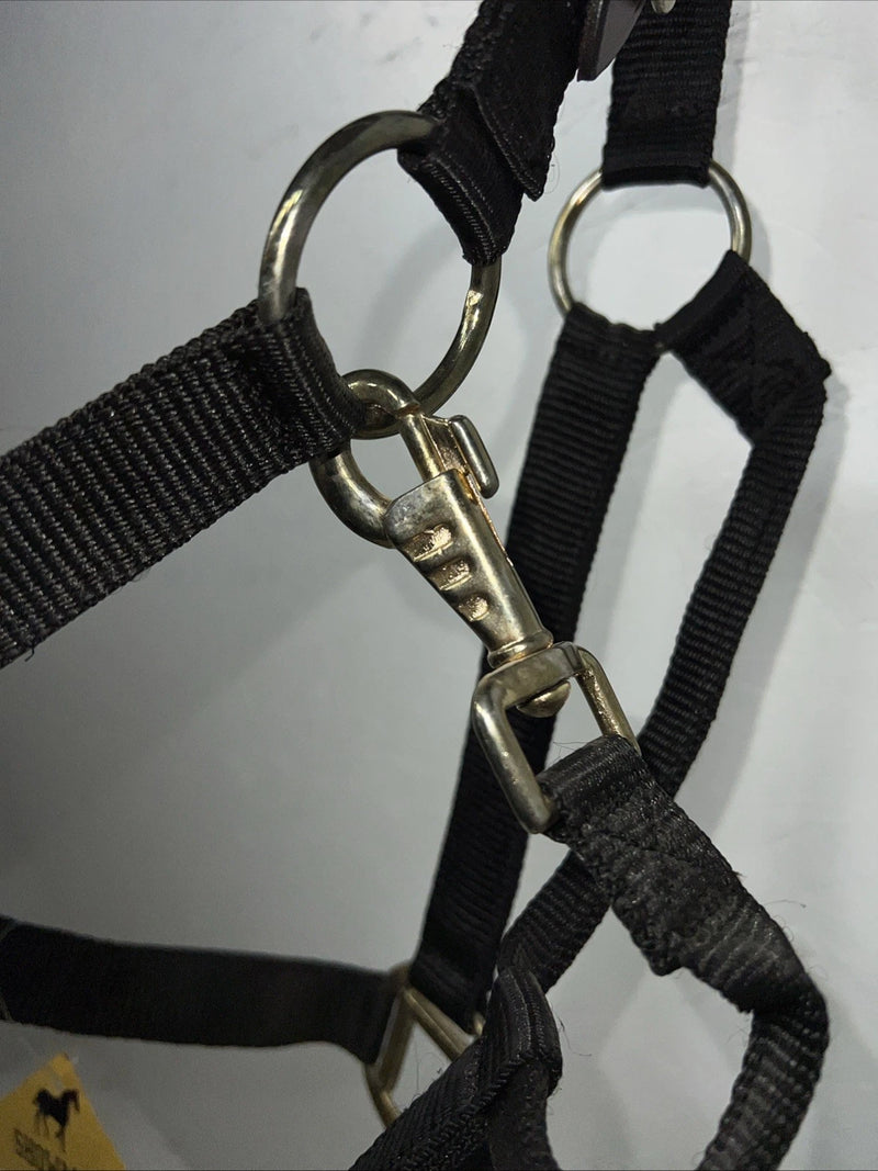 New Showman Nylon Black Halter With Genuine Leather Head Piece #6657 W-50