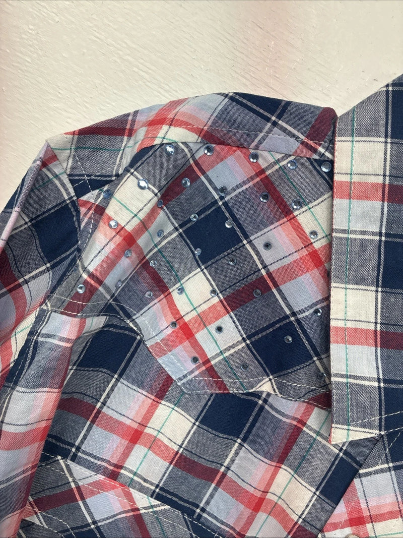 New Women’s Cumberland Blue Plaid Long Sleeve Pearl Snap 3XL GG-57