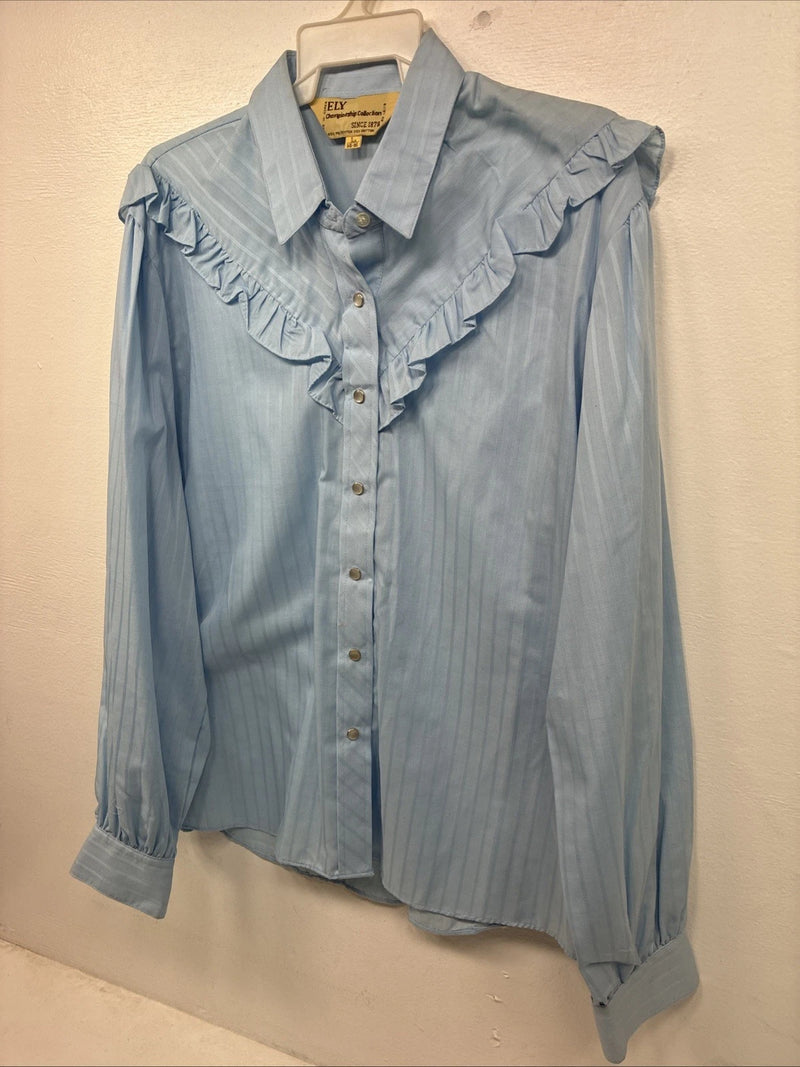 New Women’s ELY Championship Blue Long Sleeve Pearl Snap Large KK-111