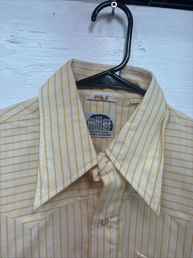 New Men’s Miller Yellow Stripe Long Sleeve Pearl Snap 15 X 32 Medium T-78