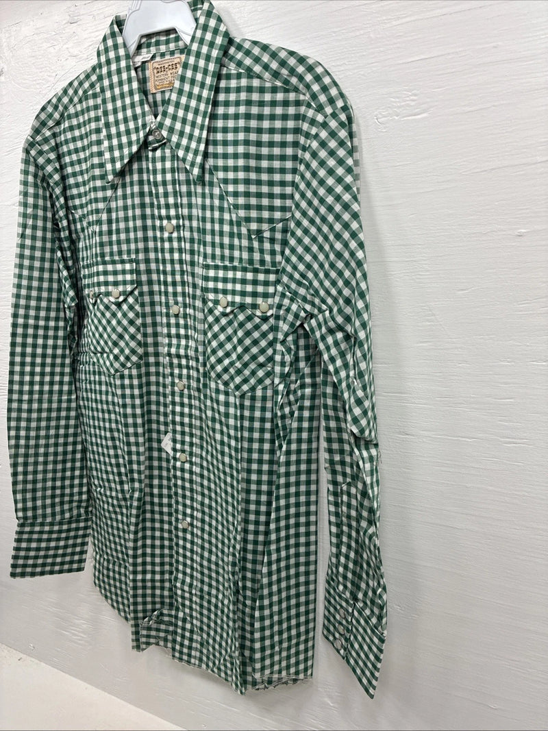 New Men’s Dee-Cee Green Checkered Long Sleeve Pearl Snap Medium O-36