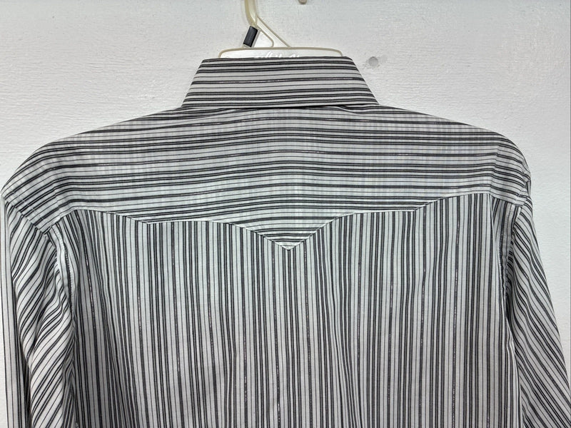 New Women’s White Horse Black White Stripe Long Sleeve Pearl Snap Medium LL-80