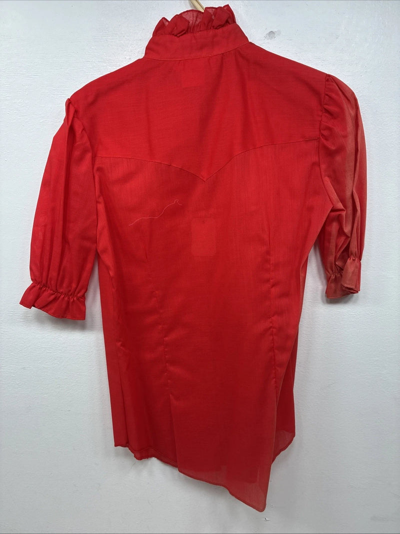 New Women’s H Bar C Red Short Sleeve Button Up Size 28 TT-63