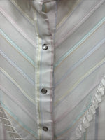 New Women Camlo Rose Multicolor Stripe Long Sleeve Pearl Snap Size 12 YY-104