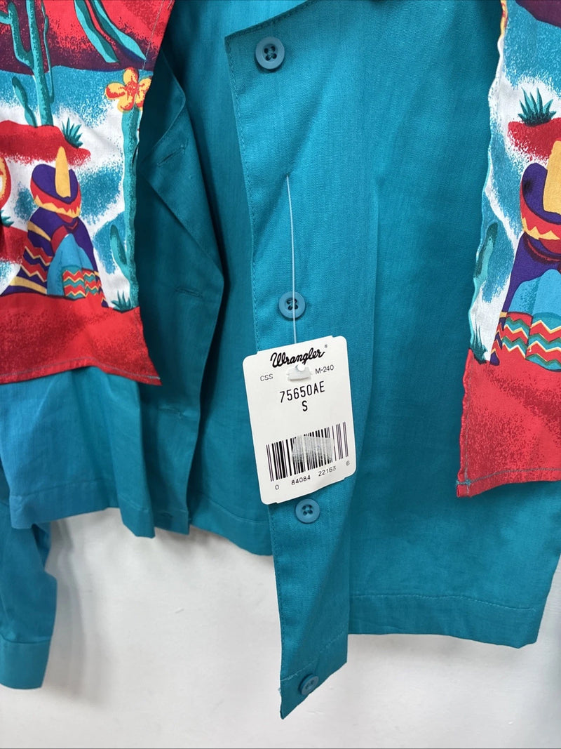 New Women’s Wrangler Teal Design Long Sleeve Button Up Small TT-18