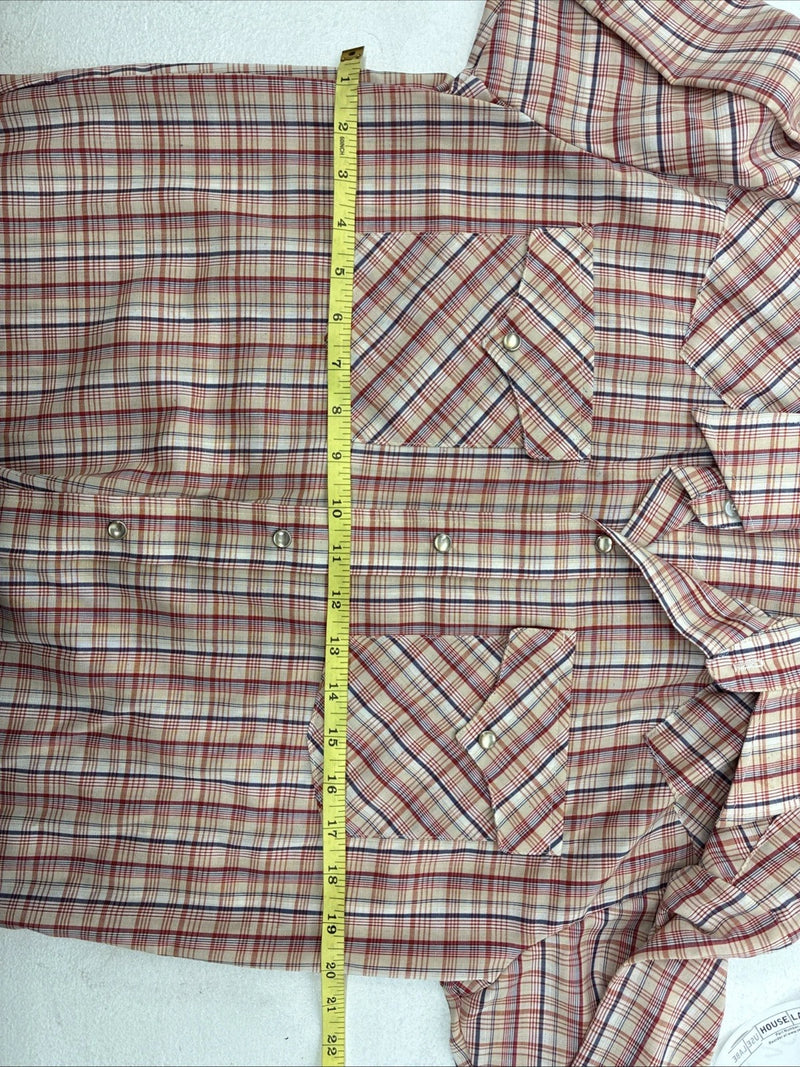 New Women’s Pandhanel Slim Red Plaid Short Sleeve Pearl Snap 15.5 Large MM-20