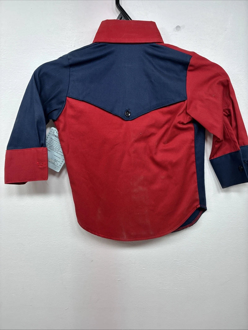 New Kids Cowboy Threads Red Blue Long Sleeve Button Up Size 1 DD-150