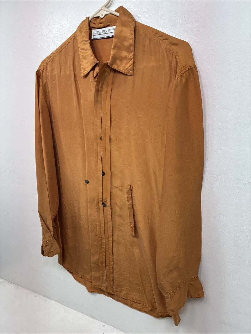New Women’s Anne Pinkerton Orange Long Sleeve Button Up Medium KK-76